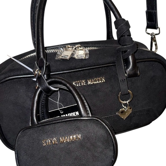 STEVE MADDEN Satchel/X-body Faux Suede Bag & “Mini Me” Matching Bag Charm - NWT - Picture 2 of 5
